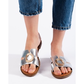 Women's silver flat flip-flops 1