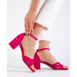 Suede pink high-heeled sandals 1