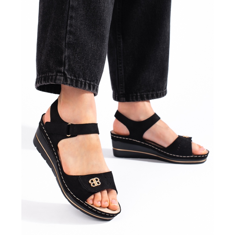 Black suede wedge sandals 1