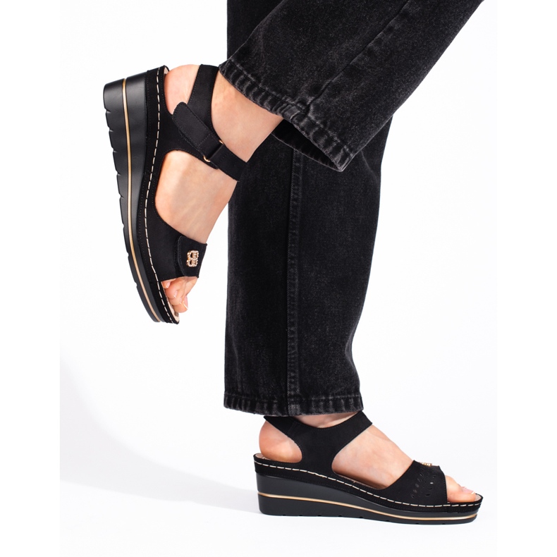 Black suede wedge sandals 2