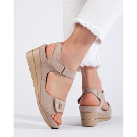 Beige suede wedge sandals brown 1