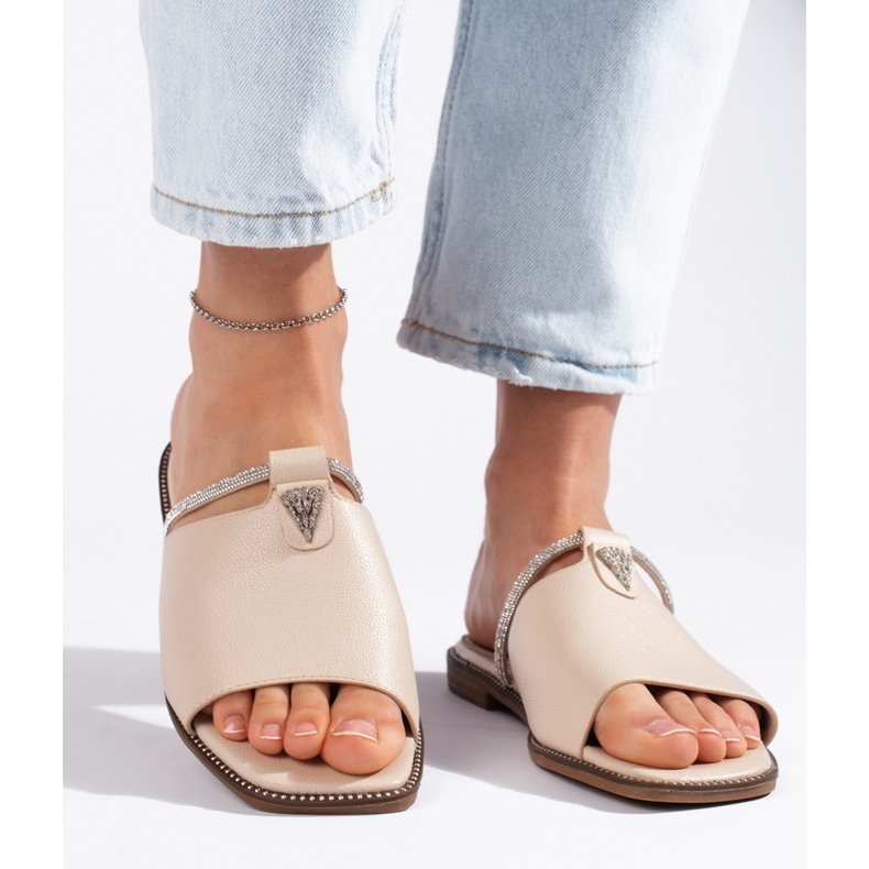 Women's beige flat slides 2 Women's beige flat slides 2