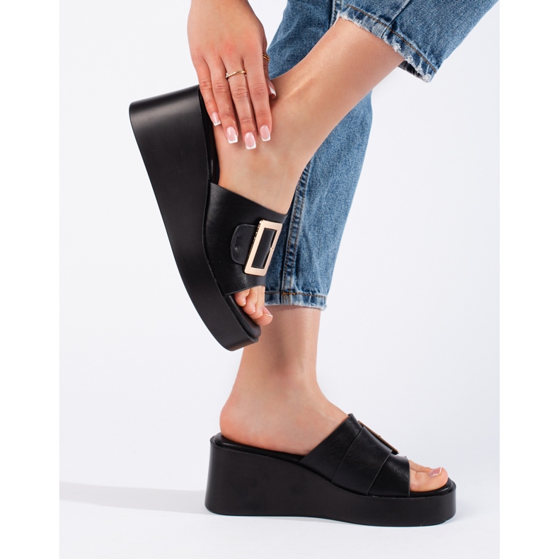 Black women's wedge slippers 2