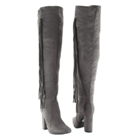 Fringed Over-Knee Boots C77P Gray grey 1