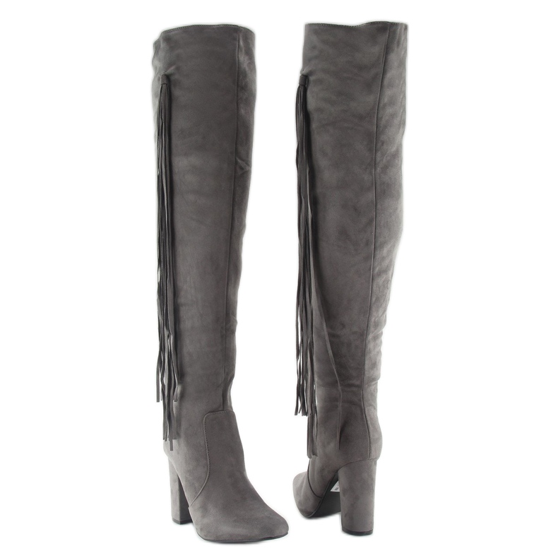 Fringed Over-Knee Boots C77P Gray grey 1