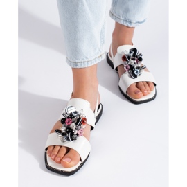 White women's sandals with decoration 1