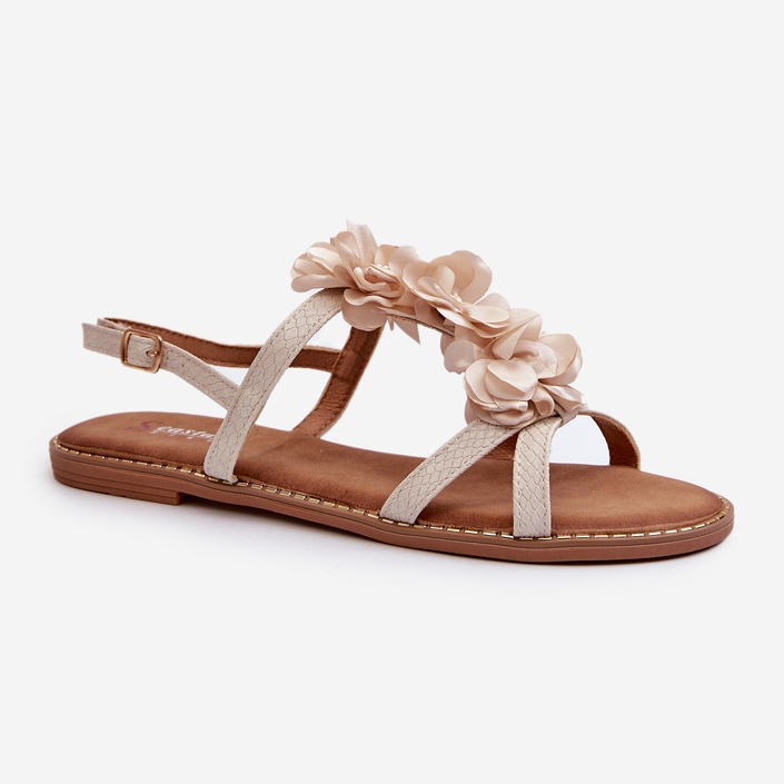 Women's Flat Sandals Decorated with Flowers, Beige Abidina 1 Women's Flat Sandals Decorated with Flowers, Beige Abidina 1