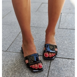 Black patent slippers with Mancinia leather insert 1