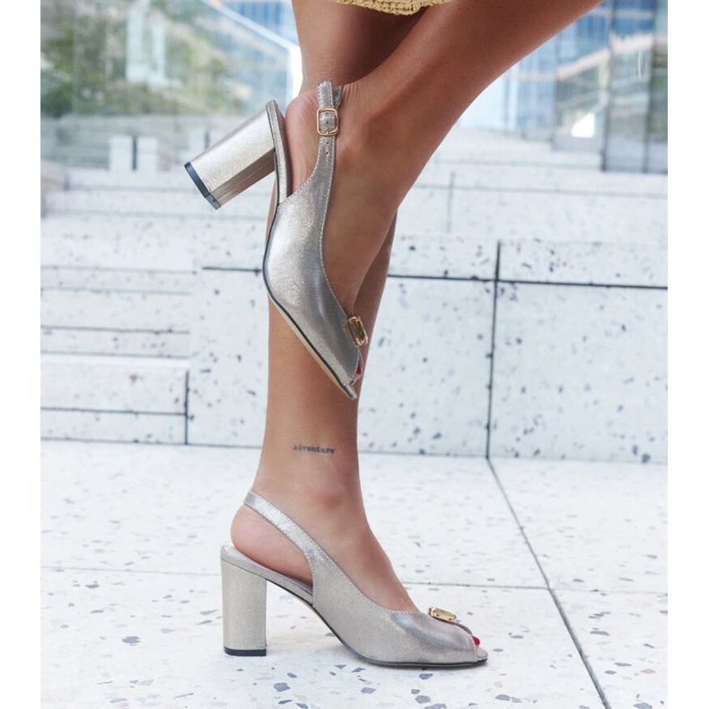 Gray pumps with Asima leather insole golden 1