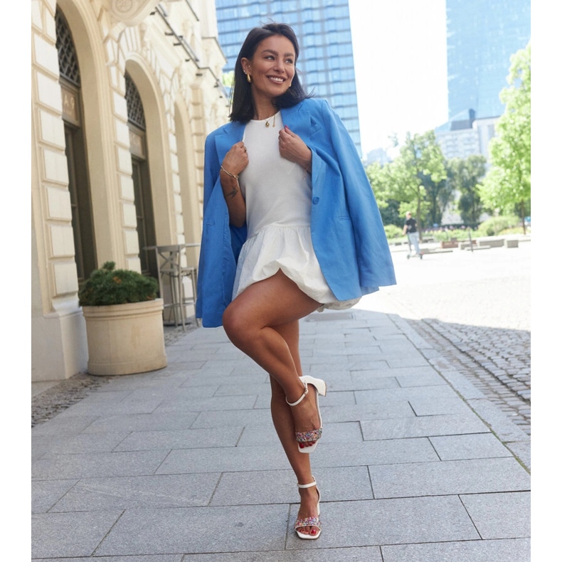 High heel sandals with colorful Ghuson stones white 1