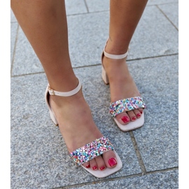 High heel sandals with colorful Ghuson stones beige 1