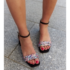 High heel sandals with colorful Ghuson stones black 1