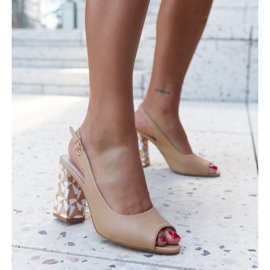 Hasna high heel sandals with a decorative heel beige 1