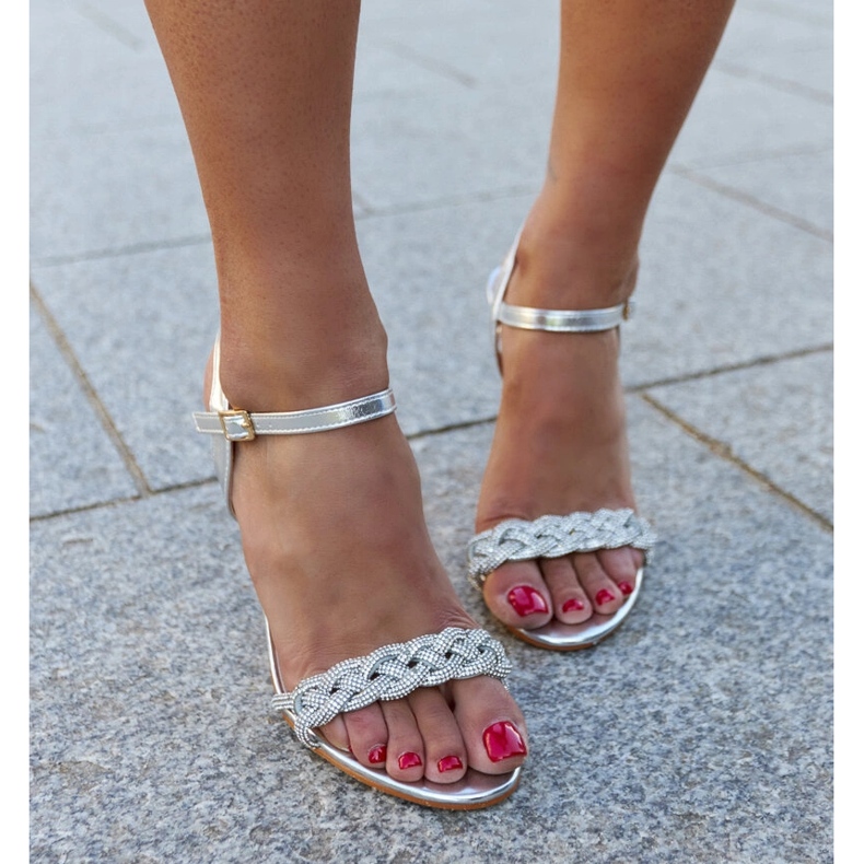 High heel sandals decorated with Nader zircons silver 1