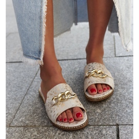 Ranime flip flops with leather insert beige 1