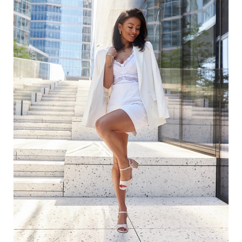 Sandals with a leather insert on a high heel beige 1