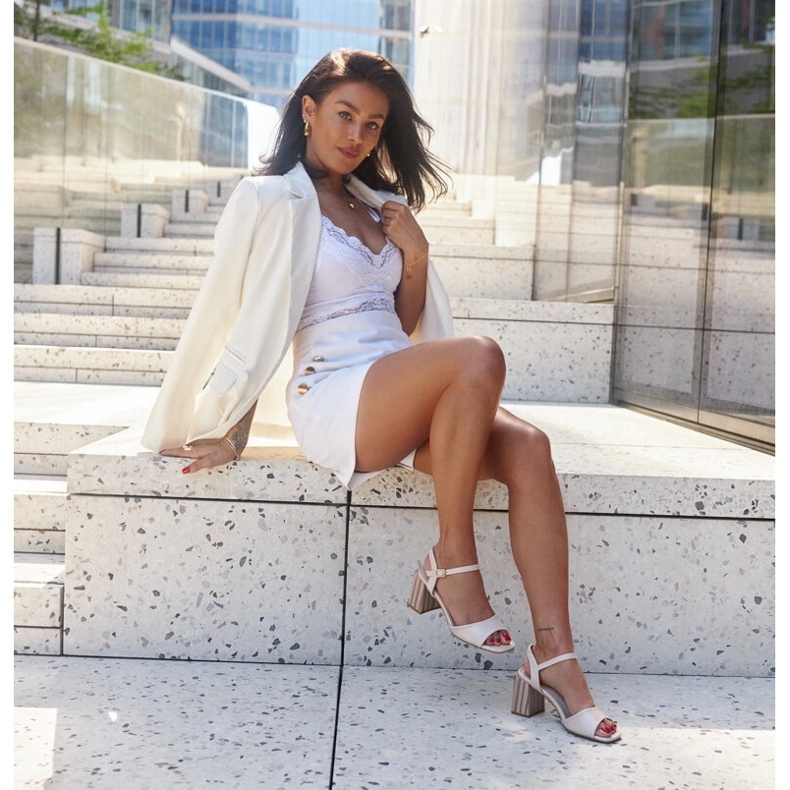 Sandals with a leather insert on a high heel beige 2