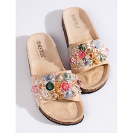 Women's beige suede slippers 1