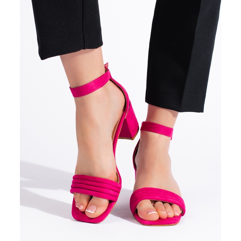 Suede fuchsia high heel sandals pink 1