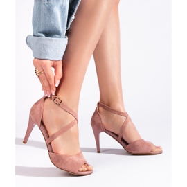 Suede women's high-heeled sandals, powder pink, by Sergio Leone 1
