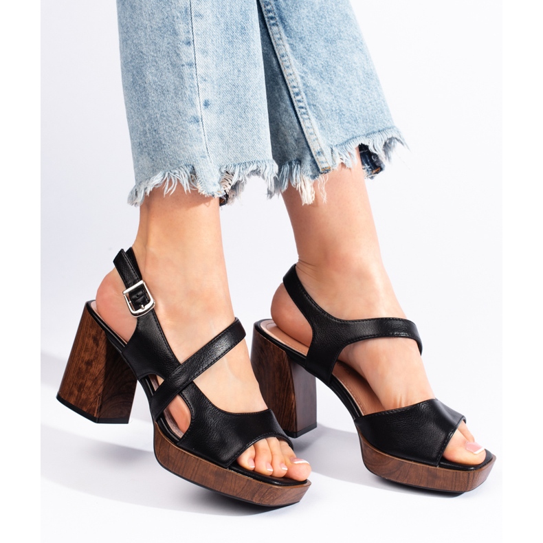 Black sandals with a wide heel by Sergio Leone 1
