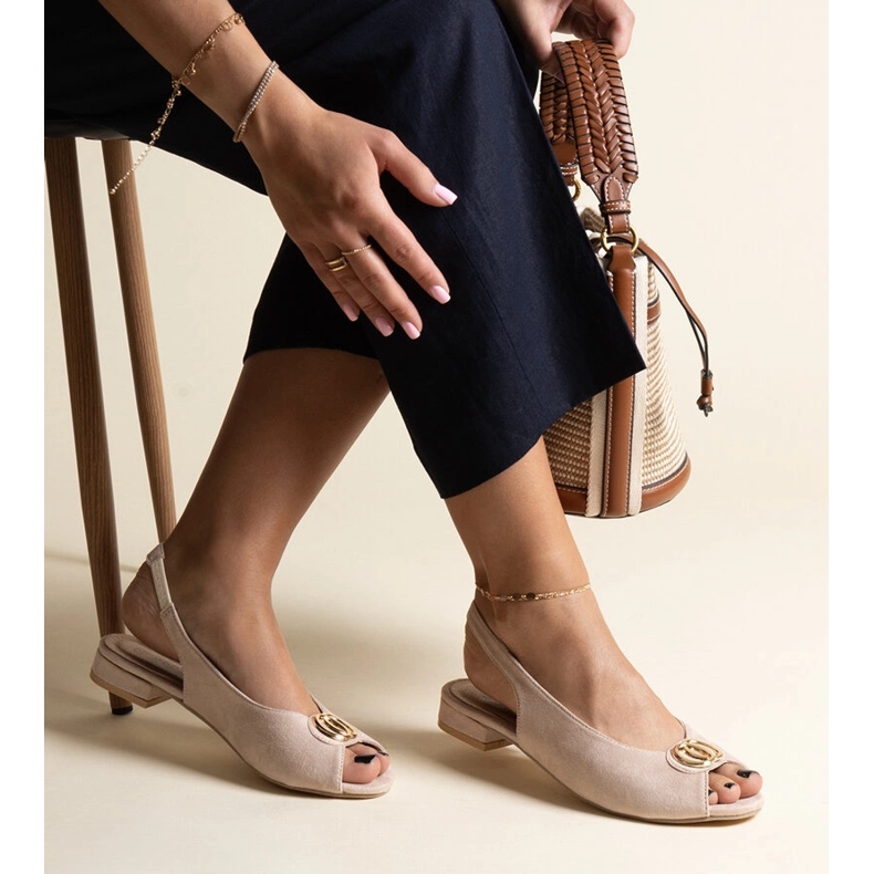 Beige slip-on sandals with low heels Teyla 1