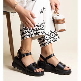 Black wedge sandals made of Maddison eco leather 1 Black wedge sandals made of Maddison eco leather 1