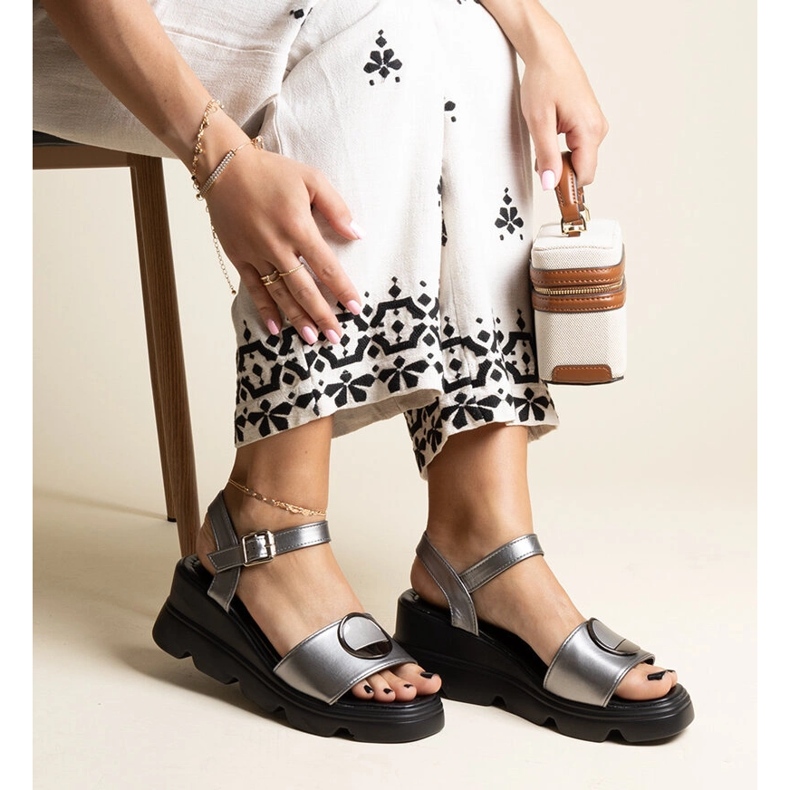 Maddison eco leather wedge sandals silver 1