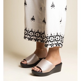 Gold openwork wedge slippers in Garvin eco leather golden 1