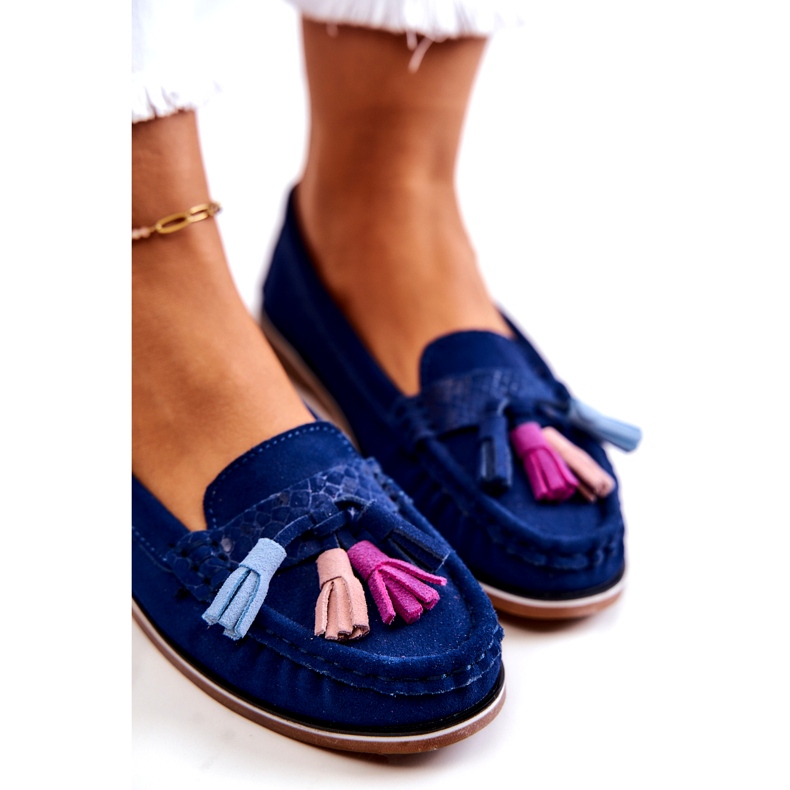Evento Women's suede moccasins with fringes, navy blue 6 Evento Women's suede moccasins with fringes, navy blue 6