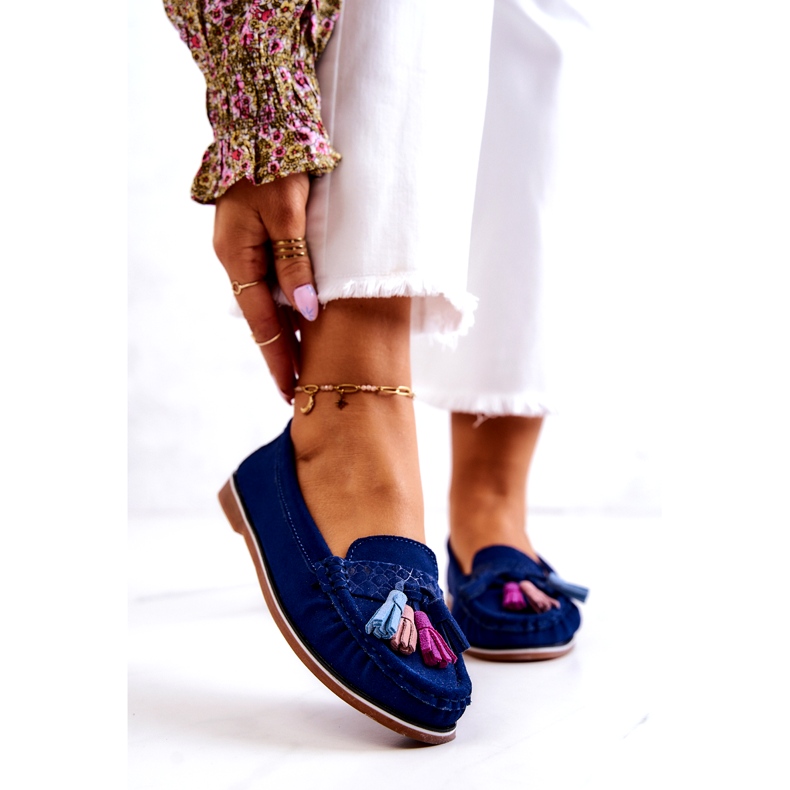 Evento Women's suede moccasins with fringes, navy blue 2 Evento Women's suede moccasins with fringes, navy blue 2