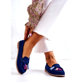 Evento Women's suede moccasins with fringes, navy blue 3 Evento Women's suede moccasins with fringes, navy blue 3