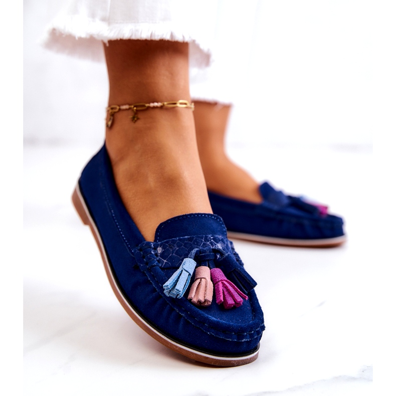 Evento Women's suede moccasins with fringes, navy blue 4 Evento Women's suede moccasins with fringes, navy blue 4