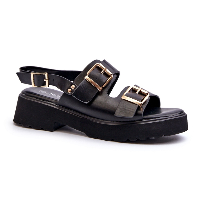 Women's Sandals with Buckles, Eco Leather, Black 1 Women's Sandals with Buckles, Eco Leather, Black 1