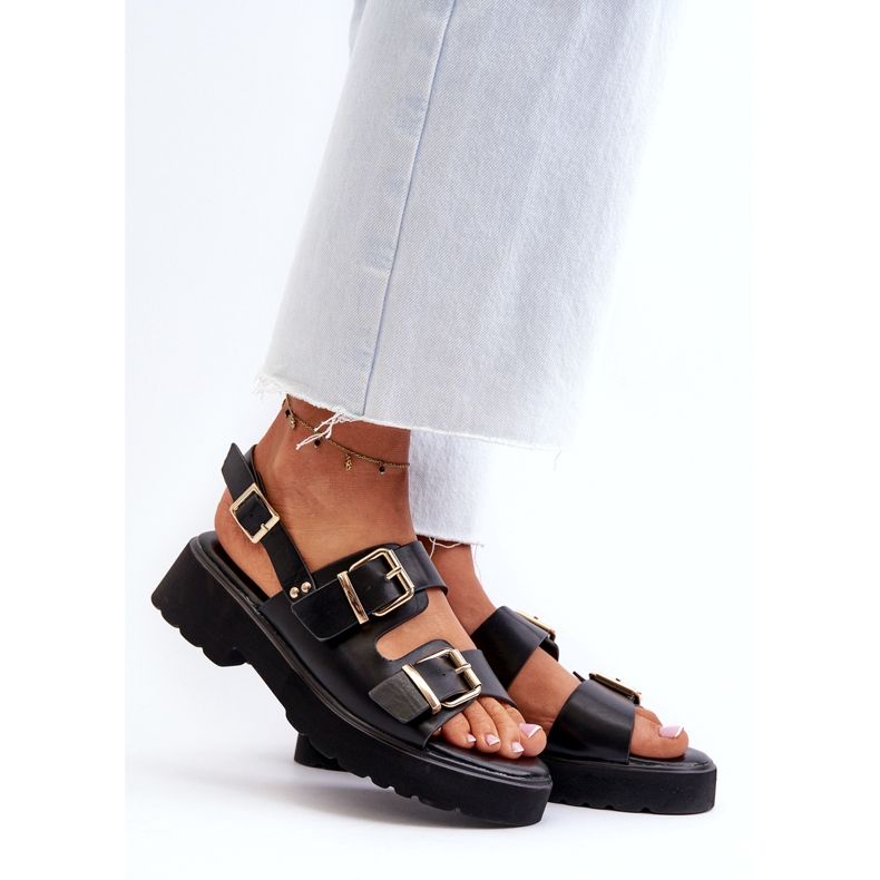 Women's Sandals with Buckles, Eco Leather, Black 2 Women's Sandals with Buckles, Eco Leather, Black 2