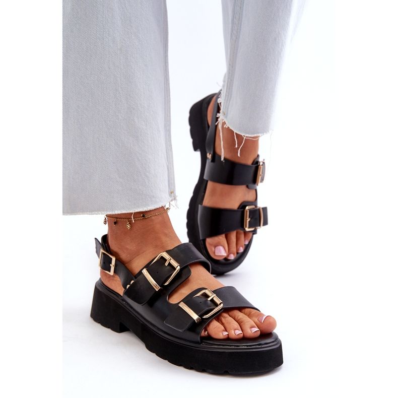 Women's Sandals with Buckles, Eco Leather, Black 4 Women's Sandals with Buckles, Eco Leather, Black 4