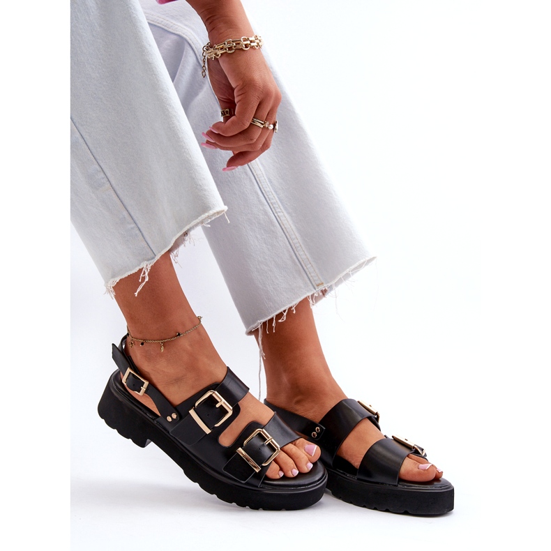 Women's Sandals with Buckles, Eco Leather, Black 8 Women's Sandals with Buckles, Eco Leather, Black 8
