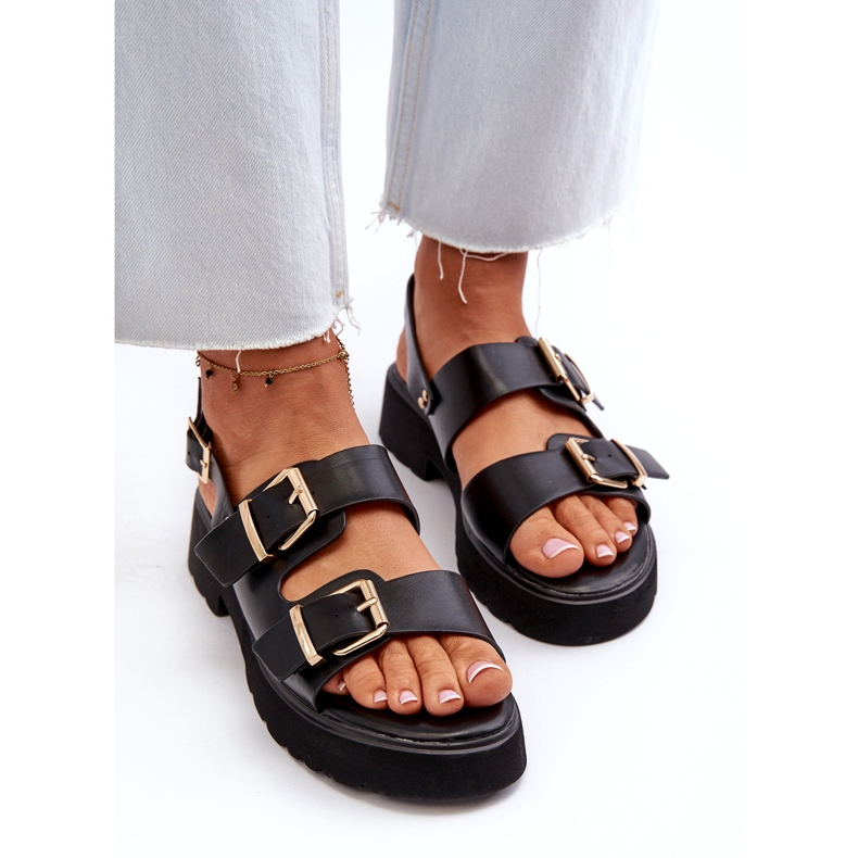 Women's Sandals with Buckles, Eco Leather, Black 6 Women's Sandals with Buckles, Eco Leather, Black 6