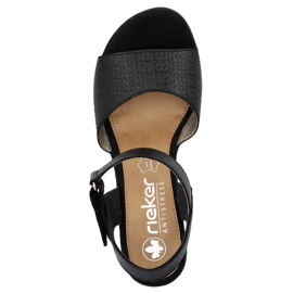 Leather comfortable women's high-heeled sandals with velcro, black Rieker 64693-00 2