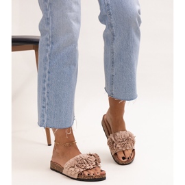 Flip-flops with flowers on a cork sole by Almida beige 1