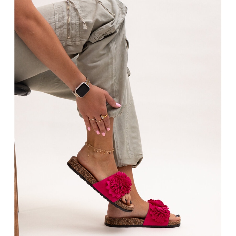 Flip-flops with flowers on a cork sole by Almida pink 1