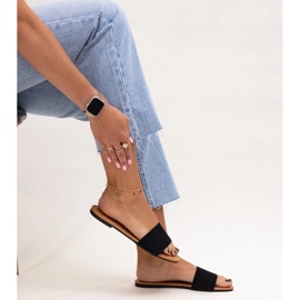 Black embroidered Marika slides 1