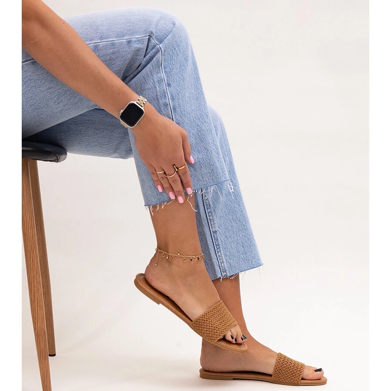 Brown embroidered Marika slippers 1