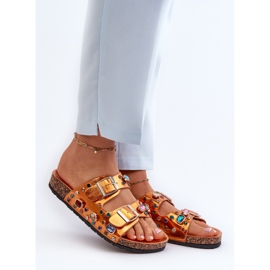 Decorated Women's Flip-Flops With Buckles S.Barski MY121 Orange golden 2