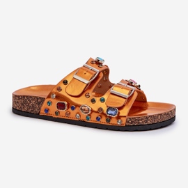 Decorated Women's Flip-Flops With Buckles S.Barski MY121 Orange golden 1