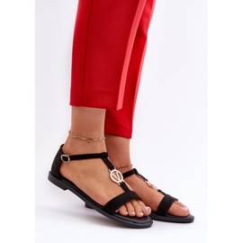 Women's Flat Sandals With Gold Decoration Vinceza 17321 Black 2