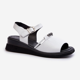 Women's Leather Wedge Sandals Vinceza 66624 White 1