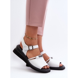 Women's Leather Wedge Sandals Vinceza 66624 White 2