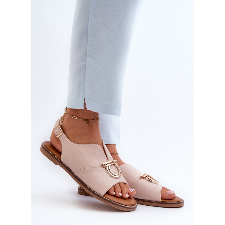 Women's Flat Sandals With Gold Decoration Vinceza 17319 Light Pink 2