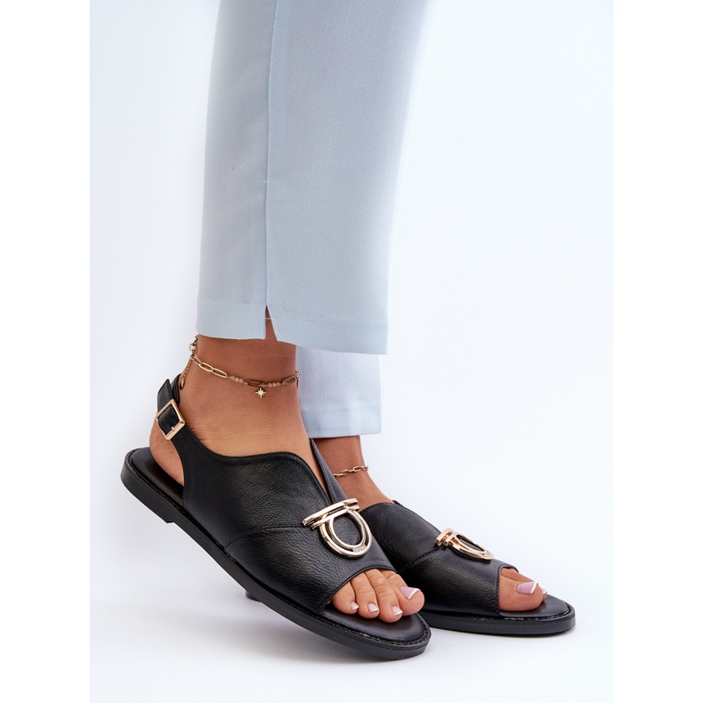 Women's Flat Sandals With Gold Decoration Vinceza 17319 Black 2 Women's Flat Sandals With Gold Decoration Vinceza 17319 Black 2